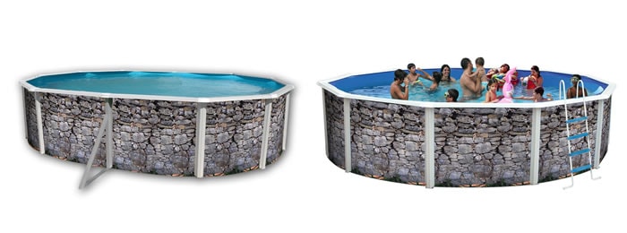 Toi Grauer Stein Pools, die wie eine Schlossmauer gestaltet sind Toi Grauer Stein Pools