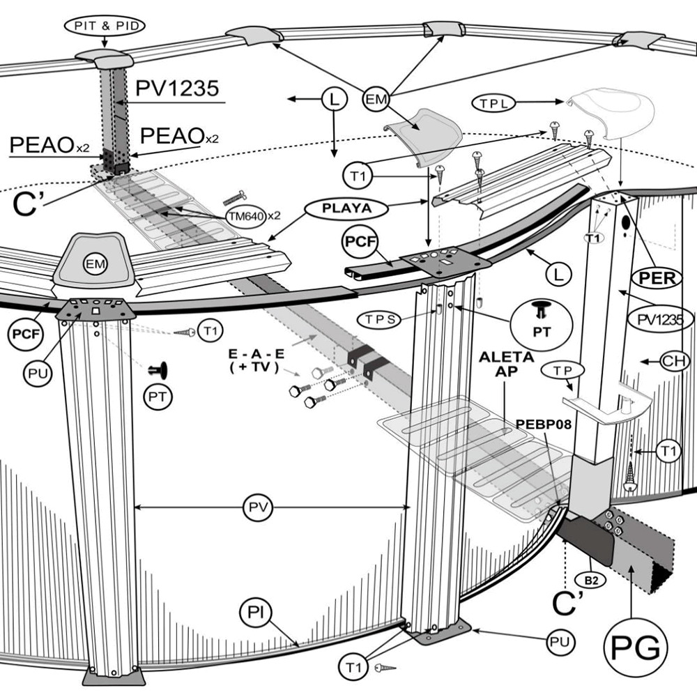 Ersatzteile Achtformpool mit Omegas-System von 120 cm