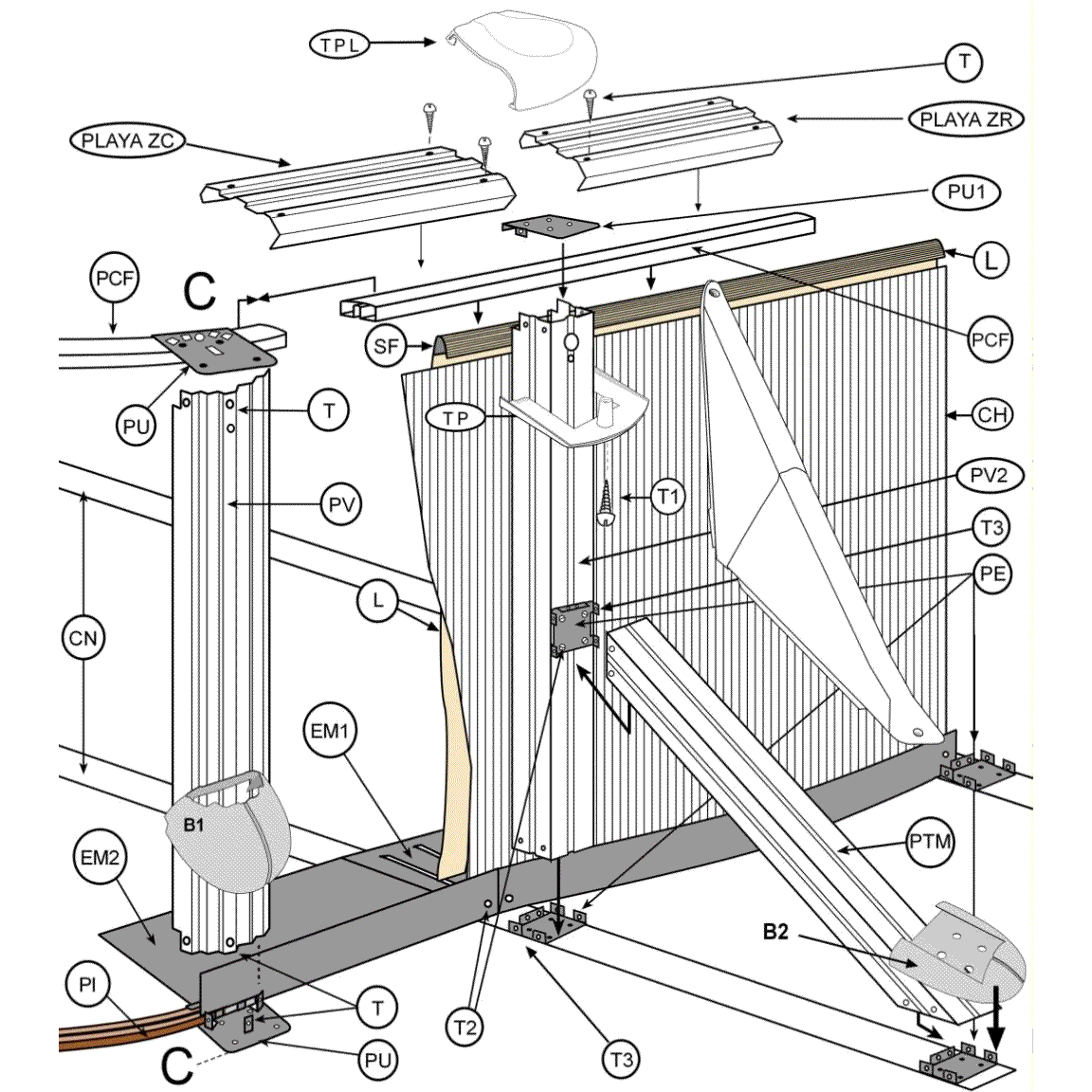 Ersatzteile Graphitoptik Ovale Pools mit Säulen von 132 cm
