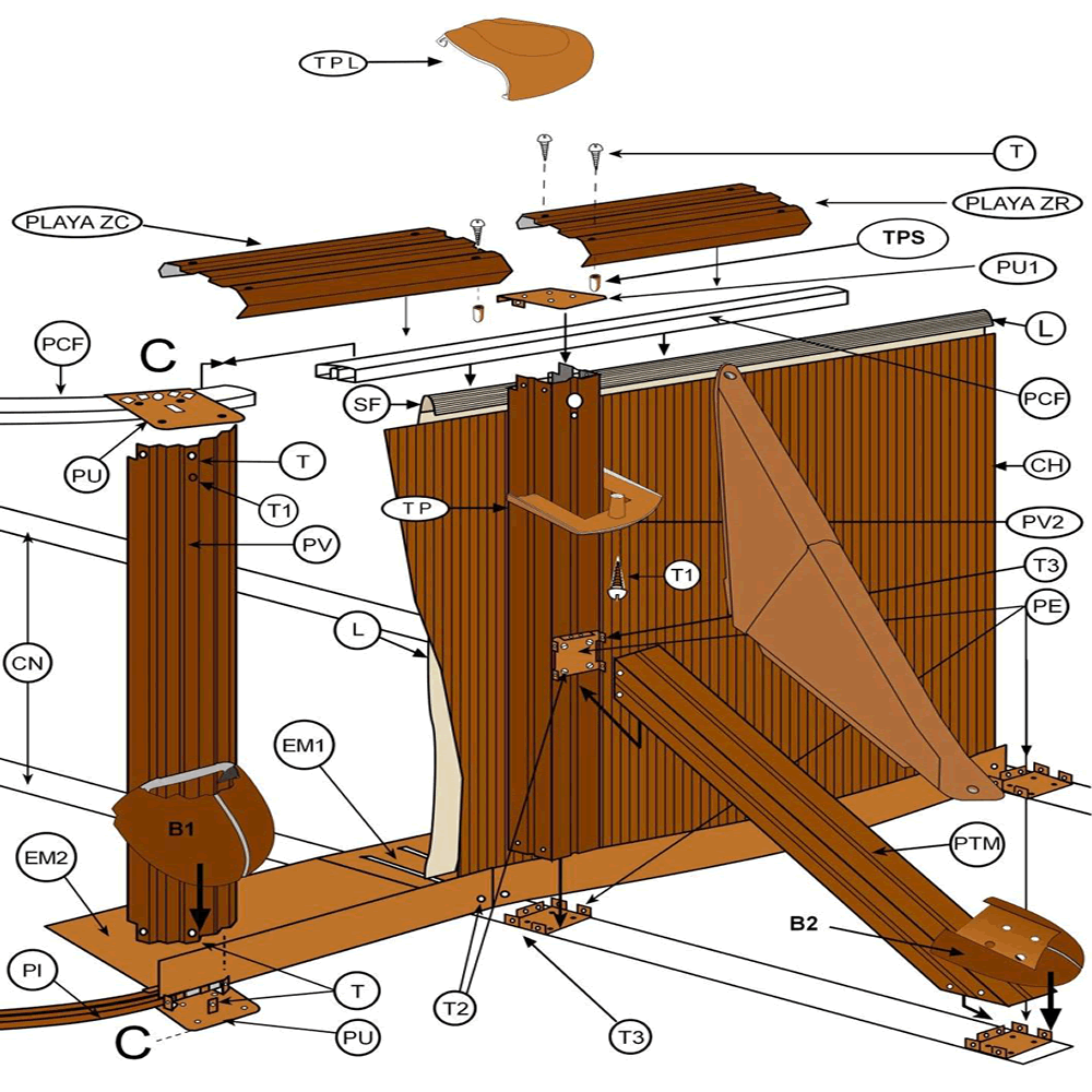 Ersatzteile Holzoptik Ovale Pools mit Säulen von 132 cm