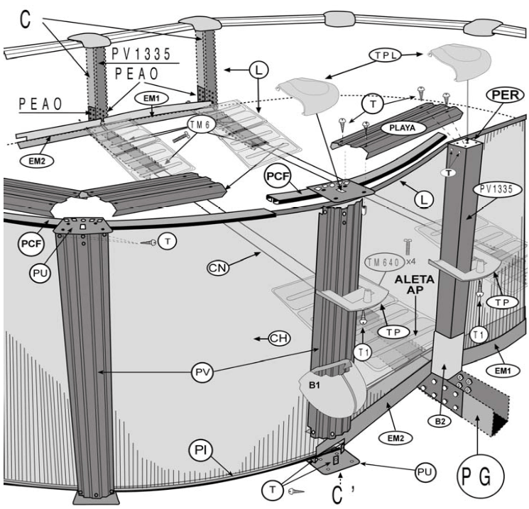 Ersatzteile Steinoptik Ovale Pools mit Omegas-System von 132 cm