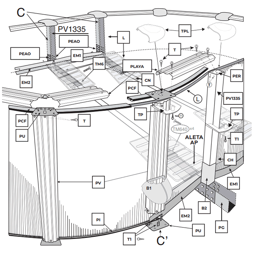 Ersatzteile Weiße Ovale Pools mit Omegas-System von 132 cm