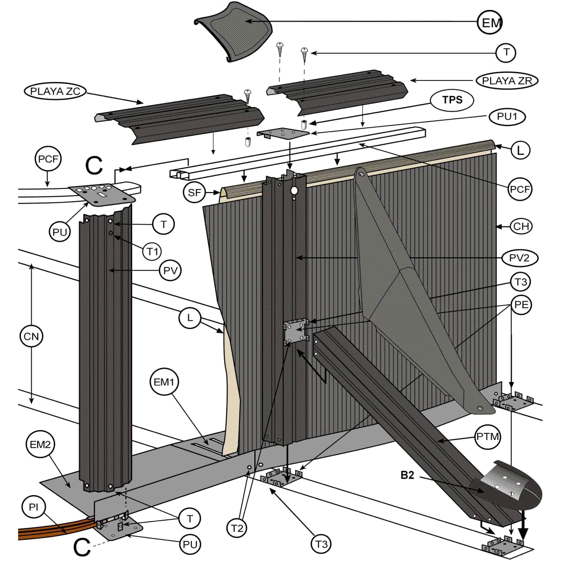 Ersatzteile Graphitoptik Ovale Pools mit Säulen von 120 cm