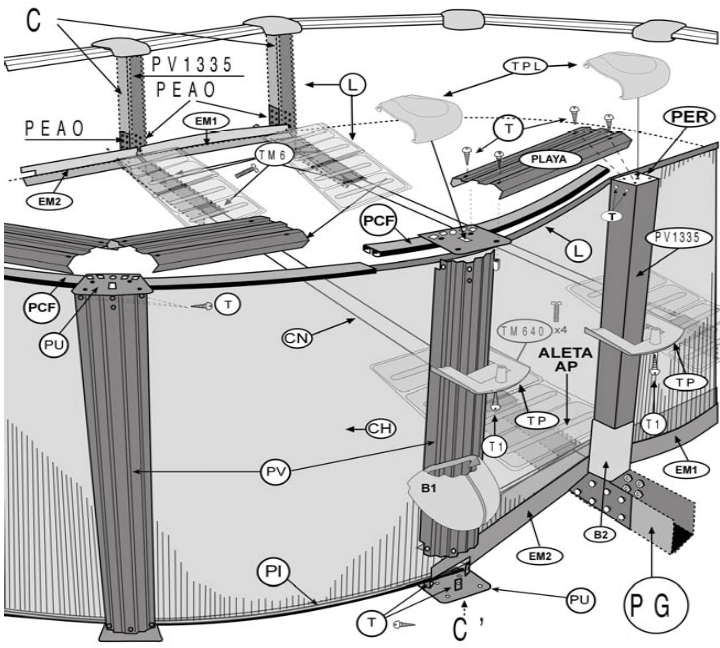 Ersatzteile Rattanoptik Ovale Pools mit Omegas-System von 132 cm