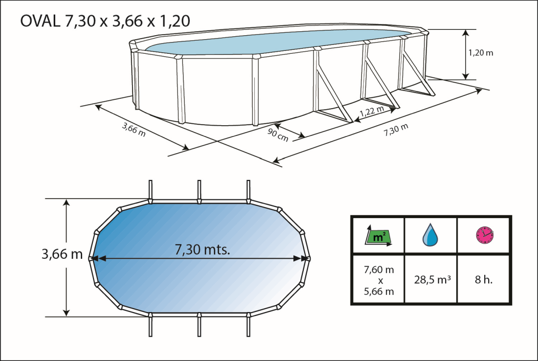 Toi Pool Anthrazit Prestige 730x366x120 cm 8842