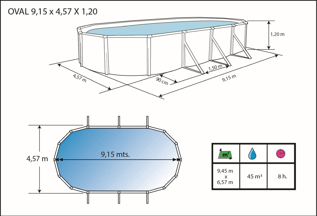 Toi Pool Anthrazit Mallorca 915x457x120 cm 8879